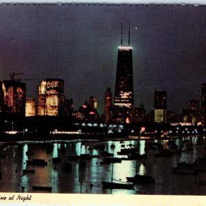 c1970s Chicago, IL Night View Downtown Lake Boats John Hancock Lights 4x6 PC M10