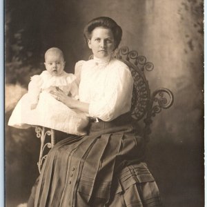 c1910s Cute Mother & Alert Baby Boy RPPC Fur Rug Sharp Real Photo Antique A185