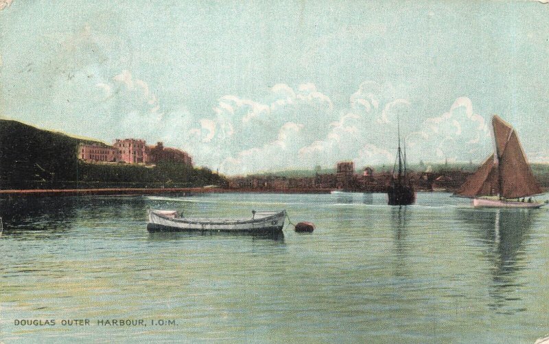 DOUGLAS HARBOUR-ISLE OF MAN ENGLAND~OUTER HARBOUR~1904 POSTCARD