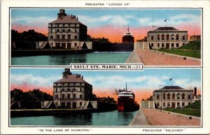 Michigan Sault Ste Marie The Soo Locks Freighter Locked Up and Released