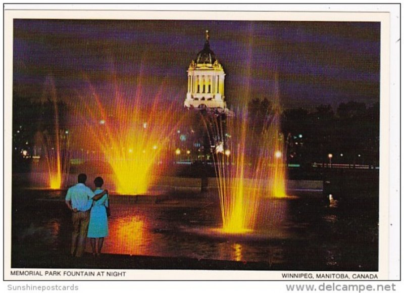 Canada Winnipeg Memorial Park Fountain At Night