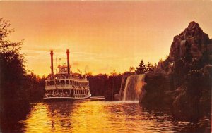 DISNEYLAND Anaheim California 1950s Postcard Mark Twain Steamboat at Dusk C-2