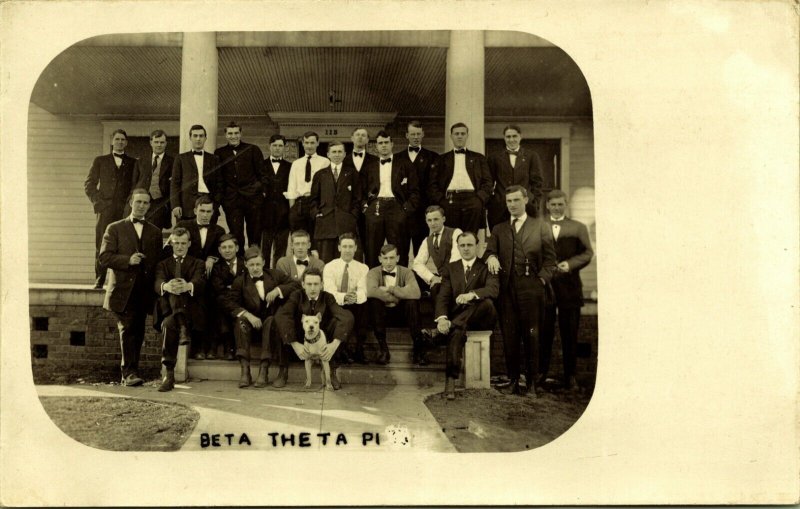 RPPC Young Men House Dog BETA THETA PI Iowa State c 1908 Real Photo Postcard