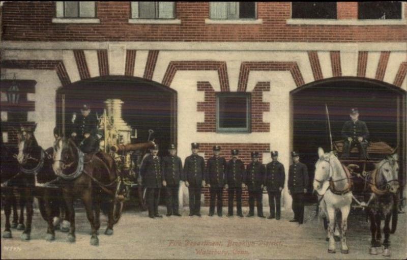 Waterbury CT Fire Dept Brooklyn Dist Horse Drawn c1910 Postcard EXC COND