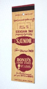 Bond's Liquor Stores St. Louis Missouri Advertising 20 Strike Matchbook Cover