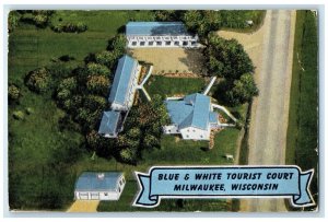 1946 Aerial View Blue White Tourist Court Motel Milwaukee Wisconsin WI Postcard