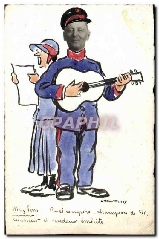 Old Postcard (drawing hand) Man has the guitar