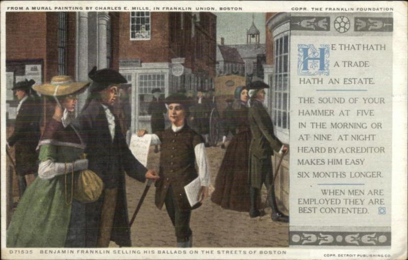 Benjamin Franklin on Streets of Boston c1910 Detroit Publishing Postcard