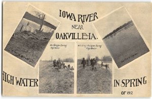 Iowa River, Oakville, IA Louisa County Levee Spring 1912 Antique Postcard