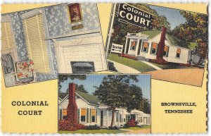 Brownsville, TN COLONIAL COURT Roadside Tennessee Linen Vintage Postcard c1930s