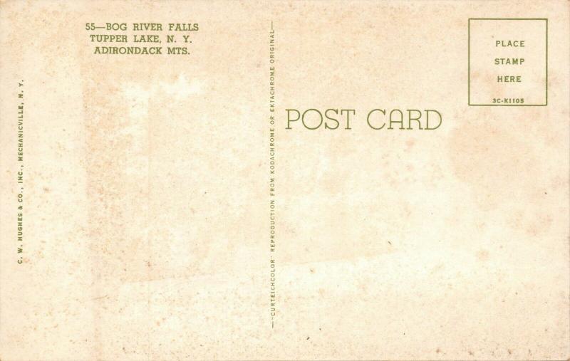 TUPPER LAKE ADIRONDACK MTS NEW YORK-BOG RIVER FALLS POSTCARD