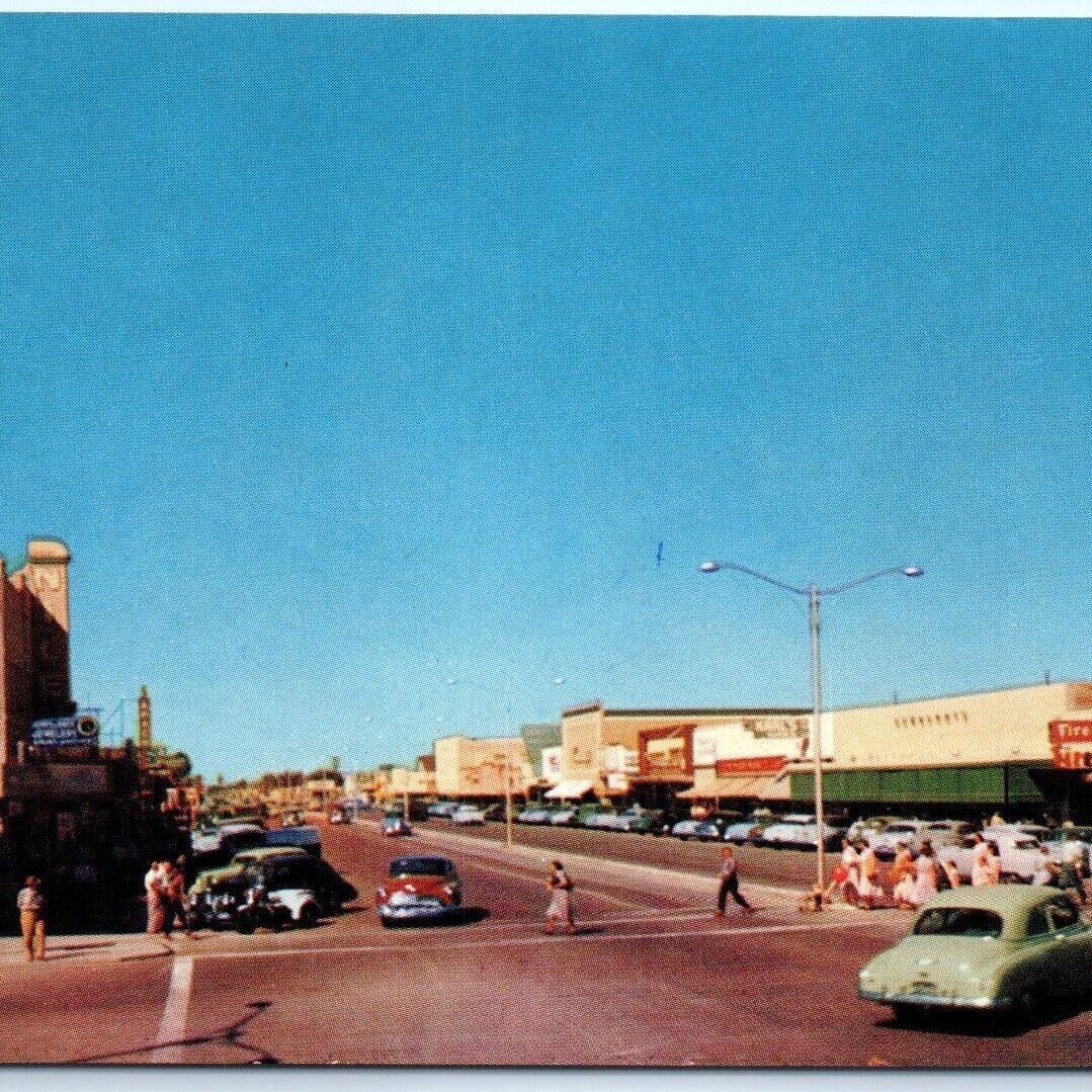 1950s Mesa, Ariz. Main St Cars Chrome Photo Street View Postcard Mormon