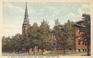 St. Mary's Catholic Church & School, Union City, Indiana Postcard ca 1920s