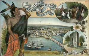 1907 Jamestown Expo Native Indian w/ Hatchet Multi View Postcard