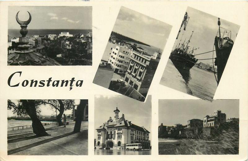 Romania Constanta 1961 postcard multi views mosque promenade