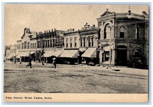 c1920's Vine Street People Cross Buildings Dirt Road West Union Iowa IA Postcard