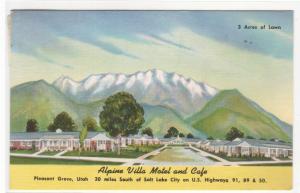 Alpine Villa Motel & Cafe Pleasant Grove Utah 1959 linen postcard