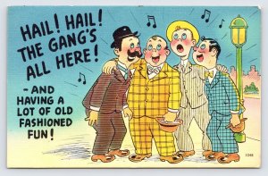 Hail Hail Gangs All Here, Quartet, Comic Humor 1950s Postcard P7