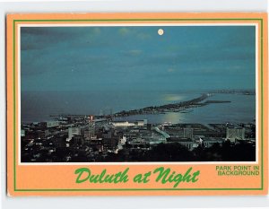 Postcard Duluth at Night, Park Point In Background, Duluth, Minnesota