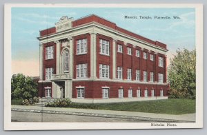 Platteville Wisconsin~Front View Of Masonic Temple~Vintage Postcard