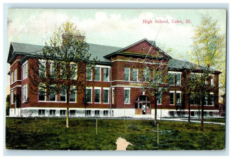 1911 High School Building, Cairo Illinois IL Antique Posted Postcard
