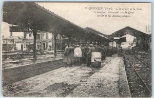 c1910s St-Quentin, France Railway Station Interior German Prisoners WWI A358