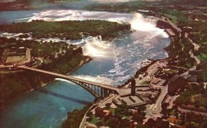 Vintage Postcard Niagara Falls with Rainbow Bridge in Foreground Canada CAN