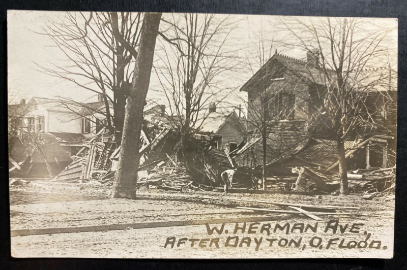 Mint USA RPPC Real Picture Postcard Dayton Ohio Herman Ave After Flood 