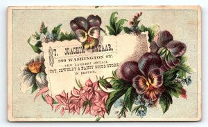 c1880 ST JOACHIM BAZAAR TOY JEWELRY FANCY GOODS STORE BOSTON TRADE CARD Z1449