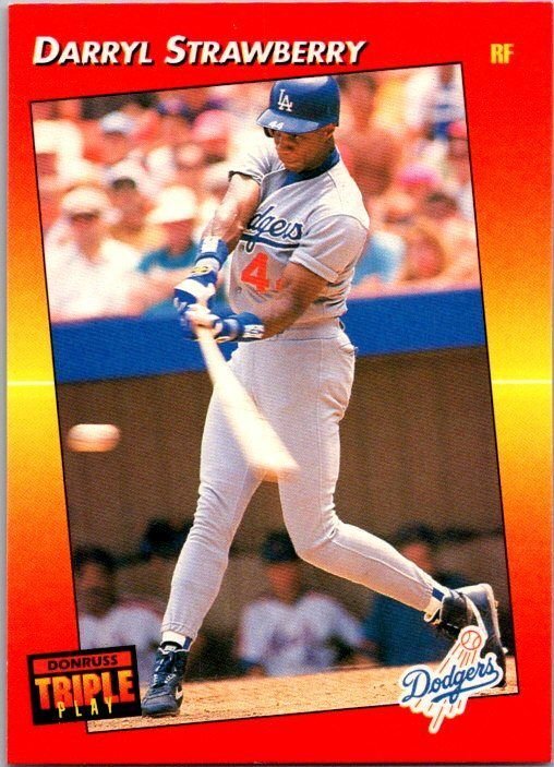 1992 Donruss Baseball Card Darryl Strawberry Los Angeles Dodgers sk3192