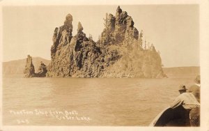 RPPC Phantom Ship from Boat, Crater Lake, Oregon c1920s Vintage Photo Postcard