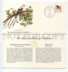 492761 USA 1978 Singer bird flower Oklahoma Scissor-tailed Flycatcher mistletoe