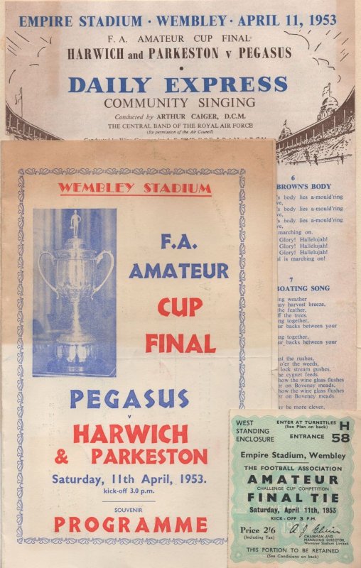 Harwich & Parkeston Football 1953 FA Cup Final Programme Ticket 3x Bundle