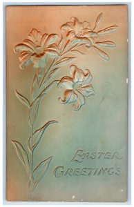 Easter Greetings Lilies Flowers Airbrushed Embossed Posted Antique Postcard 