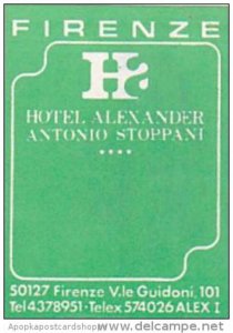 ITALY FIRENZE HOTEL ALEXANDER ANTONIO STOPPANI VINTAGE LUGGAGE LABEL