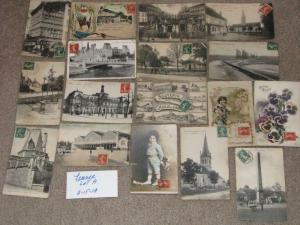 17 different postcards from France, most with stamps affixed on the front, lot A