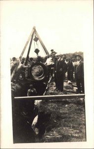 Westbrook Maine Area Men Laying Pipe Pulleys c1910 Real Photo Postcard