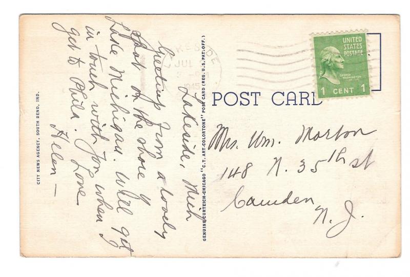 South Bend Indiana Court House Vintage 1945 Curteich Linen Postcard