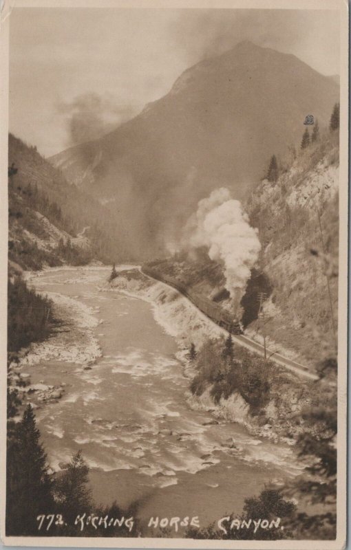 RPPC Postcard Train Kicking Horse Canyon Banff Canada