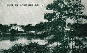 Vintage Postcard Greene's Pond Sayville Trees Cottage Long Island New York NY