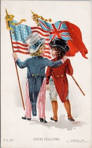 Good Fellows Patriotic Canada USA United States Flags Rotograph Postcard H56