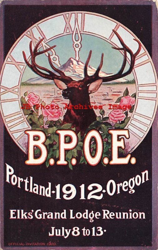 Advertising Postcard, B.P.O.E 1912 Elks' Grand Lodge Reunion, Portland Oregon 