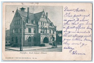 1906 Post Office Building Dirt Road Carriage Rock Island Illinois IL Postcard 