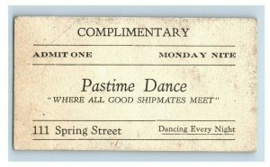 1920s-30s Pastime Dance 111 Spring Street Dance Contest Ticket Ohio Original F43