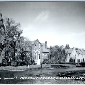 c1950s Independence, IA RPPC St. John's Catholic Church Real Photo Postcard A105