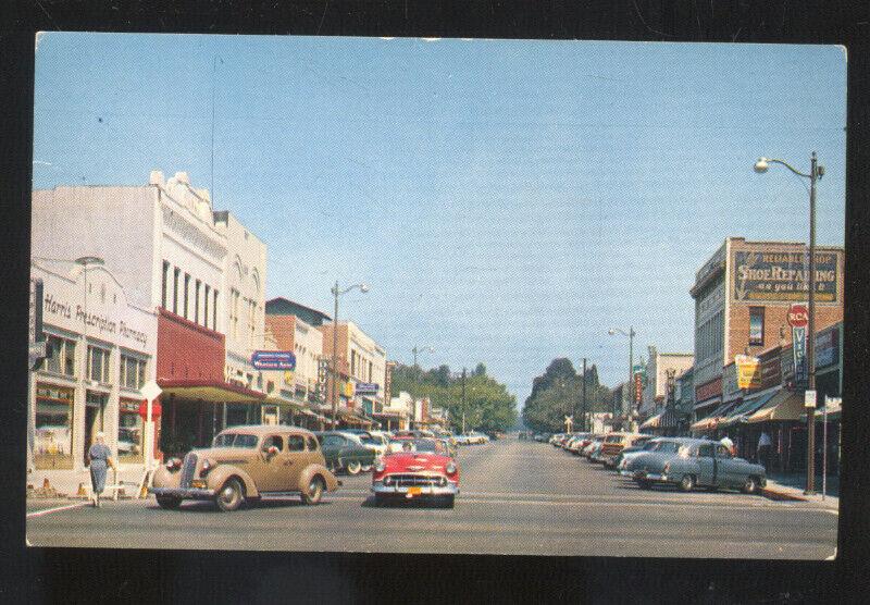 UPLAND CALIFORNIA DOWNTOWN STREET SCENE 1950's CARS VINTAGE POSTCARD STORES