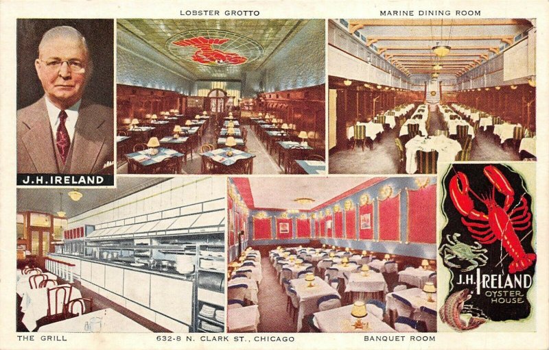 Chicago Illinois 1930s Multiview Postcard H.H. Ireland Oyster House Restaurant
