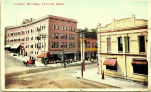 Lewiston Buildings, Horse Wagon Idaho Postcard