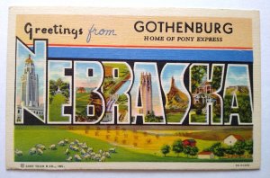 Greetings From Gothenburg Nebraska Postcard Large Letter Curt Teich 1953 Vintage