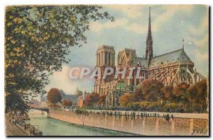 Old Postcard Paris Notre Dame and the Square of Archeveche